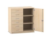 Flexeo Schrank, Ahorn honig, 6 kleine Schubladen, Transchlag rechts, HxBxT: 99, 1 x 94,4 x 40 cm, Bogengriff mit Schloss