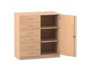 Flexeo Schrank, Buche hell, 6 kleine Schubladen, Transchlag rechts, HxBxT: 99, 1 x 94,4 x 40 cm, Bogengriff mit Schloss
