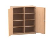 Flexeo mittelhoher Schrank Buche hell mit 3 Fachbden, HxBxT: 143,9 x 126,4 cm x 50 cm, Bogengriff mit Schloss