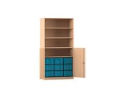 Flexeo Schrank, Buche hell, 9 groe Boxen blau, 4 Fcher, 2 Halbtren, HxBxT: 190x94,5x50 cm, Bogengriff mit Schloss