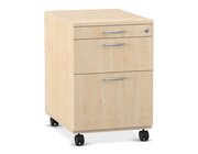 Flexeo Schreibtisch-Container mit 3 Schubladen, Ahorn honig, HxBxT: 64,7 x 43,4 x 60,2 cm, Rollen, Bogengriff mit Schloss