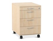 Flexeo Rollcontainer mit 4 Schubladen, Ahorn honig, HxBxT 64,7 x 43,4 x 60,2 cm, Rollen, Bogengriff mit Schloss (Kopie 0)