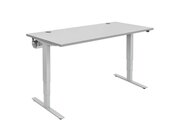 Flexeo Schreibtisch 160 x 80 cm, Dekor grau, elektrisch hhenverstellbar 63 bis 129 cm, Gestell weialuminium
