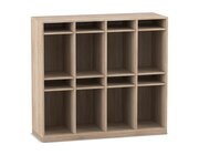 Flexeo Schulranzenregal PRO, 4 Reihen, Eiche natur, BxHxT 143,9x132,2x48 cm, mit Sockel