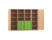 Flexeo Systemschrankwand Mars, Buche hell, 32 kleine Boxen grn, 16 Fcher, HxBxT: 190 x 254,6 x 50 cm, Dreholive