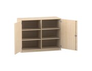 Flexeo Unterschrank Ahorn honig, Sockel, 6 Fcher, 99,1 x 126,4 x 50 cm, Bogengriff mit Schloss