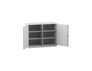 Flexeo Unterschrank grau, Sockel, 6 Fcher, 99,1 x 126,4 x 50 cm, Bogengriff mit Schloss