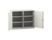 Flexeo Unterschrank wei, Sockel, 6 Fcher, 99,1 x 126,4 x 40 cm, Bogengriff mit Schloss