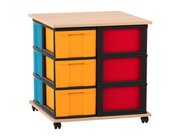 Flexeo® Fahrbares Containersystem Ahorn honig mit Ablage, 12 große Boxen, bunt