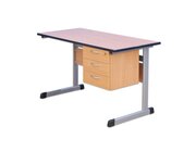 Lehrertisch mit L-Fu, Tischplatte Buche130x65cm, PU-Kante, Hhe 76 cm, Unterbau rechts