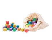 Farbige Würfel aus RE-WOOD®, 150 Stück, in praktischer Kunststoffbox mit Deckel