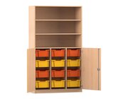 Flexeo Halbtürenschrank Buche hell 190 x 108,1 x 50 cm, 12 großen Boxen orange-gelb