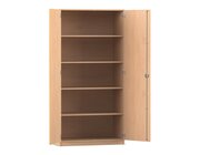 Flexeo Hochschrank mit 5 groen Fchern und Tren, Buche hell, Bogengriff mit Schloss, HxBxT: 94,4 x 190 x 50 cm