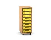 Flexeo Regal PRO mit 1 Reihe und 8 kleinen Boxen Dekor Buche hell, Stellfe, Boxen gelb