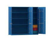 Flexeo Musikschrank blau, 6 groe Boxen bunt, Breite 190,5 cm, Bogengriff mit Schloss