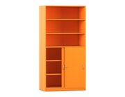 Flexeo® Schiebetürenschrank mit 6 Fächern und 2 Türen unten, Farbe Orange, Schloss, 58cm tief