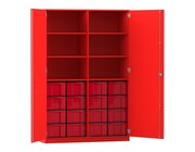 Flexeo Schrank rot, 16 groe Boxen rot, 6 Fcher, Mittelwand, 2 Tren