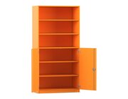 Flexeo Halbtrenschrank mit 6 Fchern und 2 Halbtren, Farbe Orange, Schlo, 50cm tief