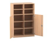 Flexeo Halbtrenschrank, Buche hell mit 10 Fchern und 2 Halbtren, HxBxT: 143,9x94,4x40 cm, Bogengriff mit Schloss