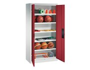 C+P Sportgerteschrank, 1950x930x500mm, Korpus RAL 7035 Lichtgrau, Front RAL 3003 Rubinrot