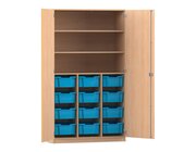 Flexeo Hochschrank, Buche hell, groe Boxen hellblau, Bogengriff mit Schloss, HxBxT: 190 x 108,1 x 60 cm