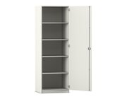 Flexeo Hochschrank wei, 1 Tr, Bodengriff mit Schloss, 4 Fachbden 190 x 64,1 cm, Transchlag rechts, Tiefe 50 cm