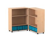 Flexeo Klapp-Wagen, fahrbar, 4 Fachbden, 6 groe blaue Boxen, Dekor Buche hell, Hhe 121,1 cm