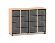 Flexeo Regal, Buche hell, HxBxT: 92,3 x 130,7 x 40,8 cm, 16 hohe Schubladen transparent, Rollen