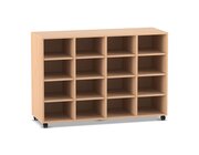 Flexeo Regal PRO, Buche hell, 4 Reihen, 16 Fcher, HxBxT: 99,1 x 143,9 x 48 cm, mit Rollen
