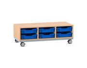 Flexeo Regal Pro mit Stahlrahmen, Buche hell, 3 Reihen, 6 kleine Boxen blau HxBxT: 36,5x108,5x48 cm