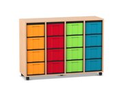 Flexeo Regal, Dekor Buche hell, HxBxT: 92,3 x 130,7 x 40,8 cm, 4 Reihen, 16 hohe Schubladen bunt, Rollen