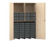 Flexeo Garagenschrank mit 2 Fchern, 4 Rollcontainern und 40 Boxen, Ahorn honig, Schloss, HxBxT: 190 x 126,4 x 50 cm