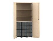 Flexeo Garagenschrank, Ahorn honig, 3 Fcher, 3 Rollcontainer, 12 groe Boxen, Schloss, HxBxT: 190 x94,4x50 cm