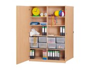 Klassenschrank XL - 8 hohe Boxen HBT 190x126,4x50 Dreholive, Buche hell, Box transparent