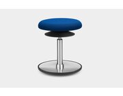 Löffler ERGO TOP Hocker 32-39 cm, Kunstleder blau mit Bodenwippe Aluminium poliert, Sitzfläche 30 cm, Gasfeder Alu poliert