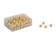 Kunststoffdose mit 100 goldenen Einerperlen aus Kunststoff mit Loch, ab 6 Jahre