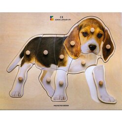 Holz-Puzzle Hund mit groen Griffen, ab 2 Jahre