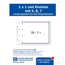 Stpselkarten '1 x 1 und Division mit 4, 8, 7'