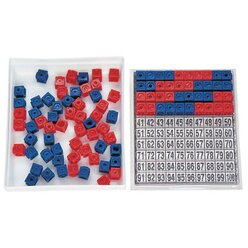 Mathebox, Steckwürfel-Multibox mit 100 Stück (rot/blau, 17mm) und Einlegeblättern