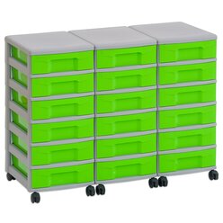 Flexeo Container-System 3 Reihen, HxBxT: 66 x 90 x 38 cm, 18 kleine Boxen grn, Rahmen grau