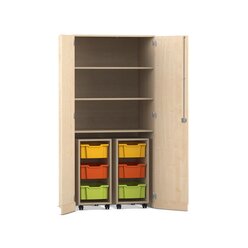 Flexeo Garagenschrank PRO, Ahorn, 2 Rollcontainer, 6 Boxen bunt, 3 Fcher, HxBxT: 190 x 94,4 x 60 cm