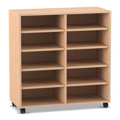 Flexeo Regal, Buche hell, 2 Reihen, 10 Fcher, HxBxT 98 x 94 x 40 cm, Rollen