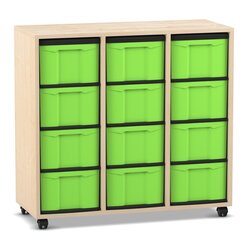Flexeo Regal, Ahorn honig, HxBxT: 92,3 x 98,6 x 40,8 cm, 3 Reihen, 12 groe Boxen grn, Rollen