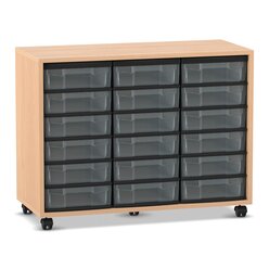 Flexeo Regal, Buche hell mit 3 Reihen, Boxen transparent, Rollen, HxBxT: 72,8x94,8x40,8 cm