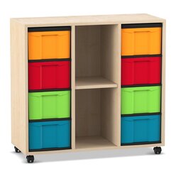 Flexeo Regal, Ahorn honig, HxBxT: 92,3x98,6x40,8 cm, 3 Reihen, 8 groe Boxen bunt, Sockel