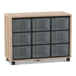 Flexeo Regal mit 9 groen Boxen transparent, Dekor Eiche natur, HxBxT: 72,8 x 94,8 x 40,8 cm, Rollen