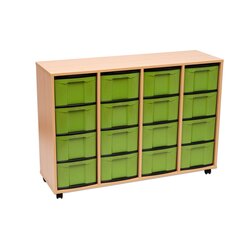 Flexeo Regal, Ahorn honig, 4 Reihen, 16 groe treeNside Boxen grn, HxBxT 93x131x41 cm, Rollen