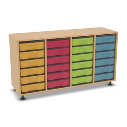 Flexeo Regal, Buche hell, HxBxT: 72,3 x 130,7 x 40,8 cm, 24 kleine Boxen bunt, Stellfe