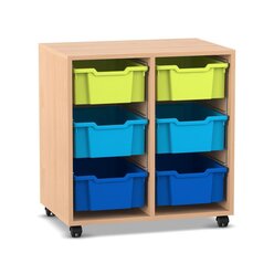 Flexeo Regal PRO, Buche hell, HxBxT: 76,7 x 73,1 x 48 cm, 2 Reihen, 6 groe Boxen Gre M bunt B, Rollen