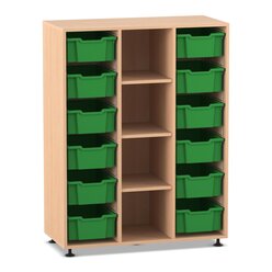 Flexeo Regal PRO, Buche hell, HxBxT: 143,9 x 108,5 x 48 cm, 3 Reihen, 12 groe Boxen grn